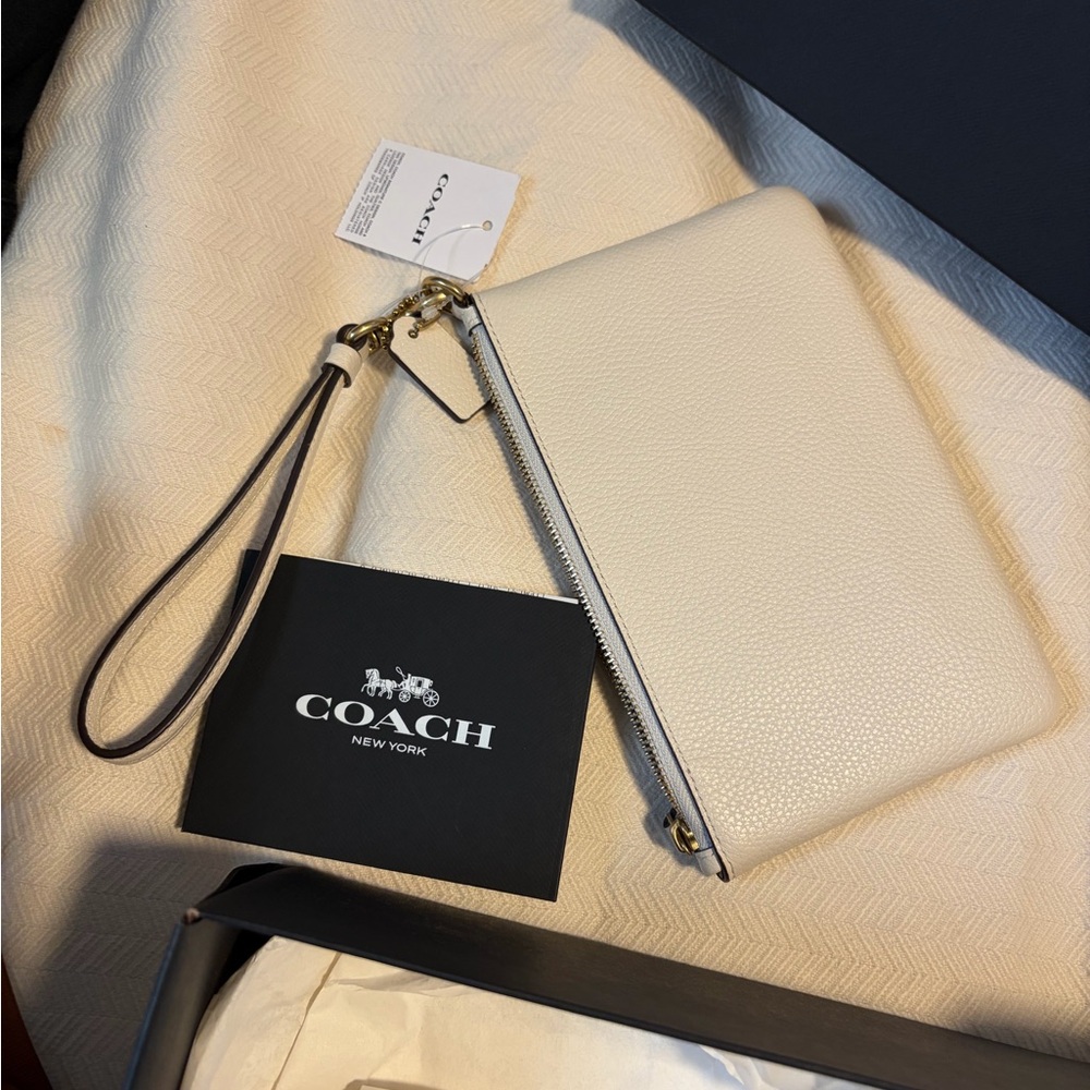 Coach Cream Wristlet Clutch with Gold Accents - Picture 3 of 7